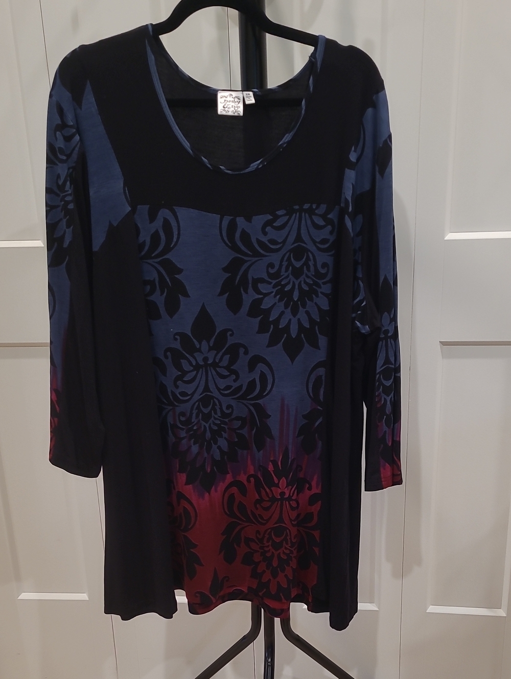 Parsley & Sage Blue to Burgundy Ombre Floral Long Sleeve Dress